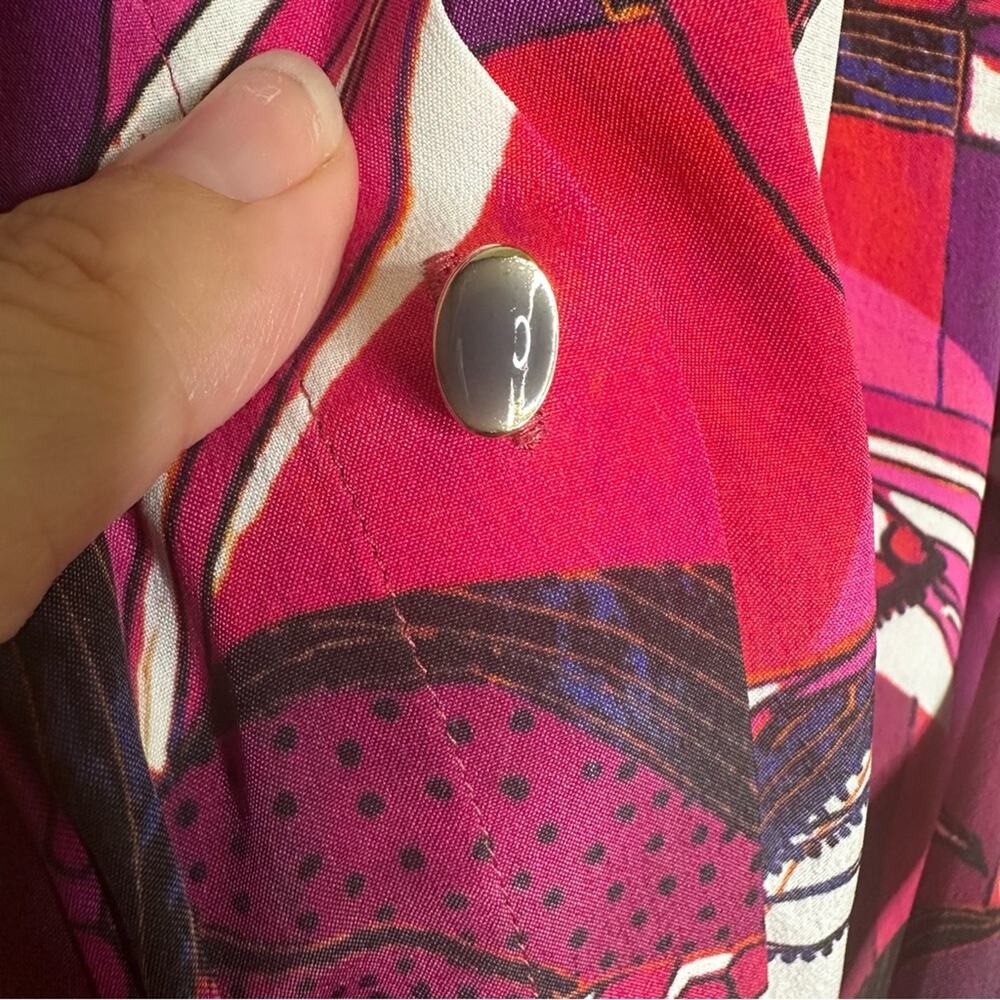 Robert Graham 2 Gianna Long-Sleeve Maxi Shirtdress fuchsia swirly button up - Picture 8 of 14